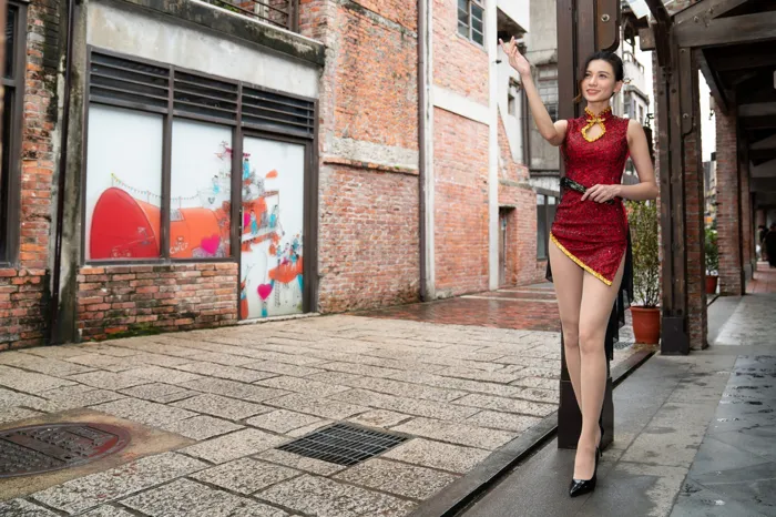 [Mzsock] NO.057 Cai Yixin, ultra short cheongsam, stockings, high heels, beautiful legs, outdoor shot street photography#[55P]-18